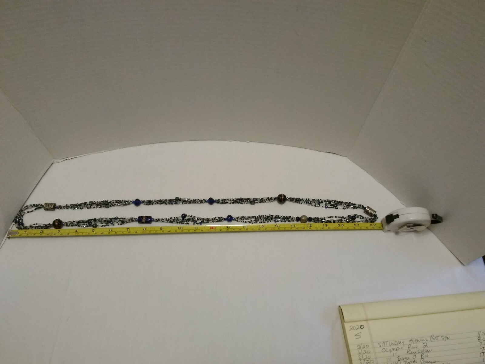 5 Strand Bead Necklace Blue & Clear Beads Ceramic & Metal beads