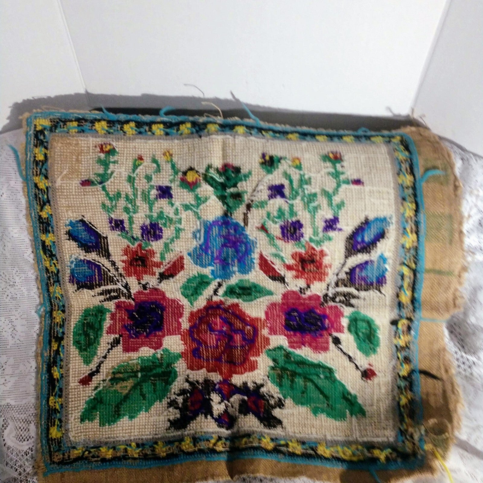 Antique Embroidered Wall Hanging Unframed