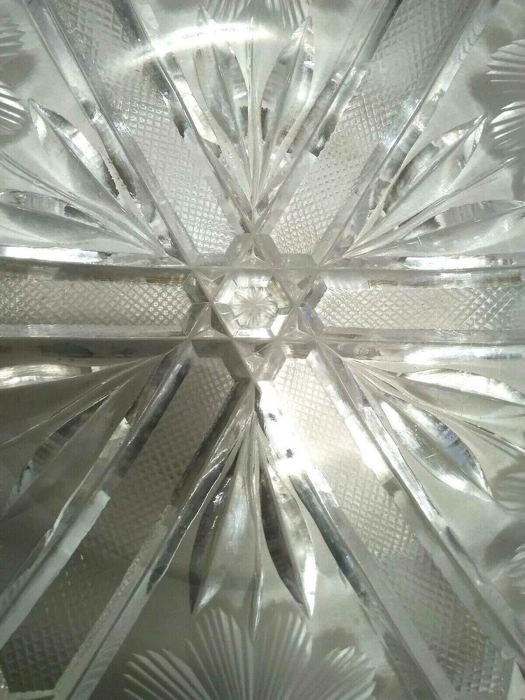 Vintage Glass Crystal Bowl Etched Flowers Cut Glass Heavy