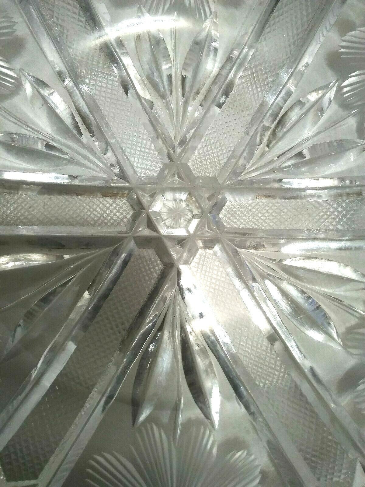 Vintage Glass Crystal Bowl Etched Flowers Cut Glass Heavy