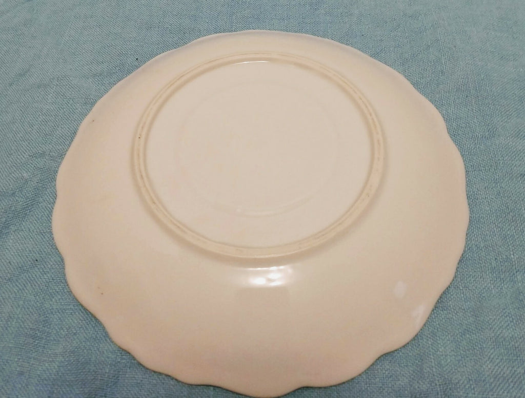 Vintage Porcelain Saucer Floral Pattern Silver Scalloped Trim