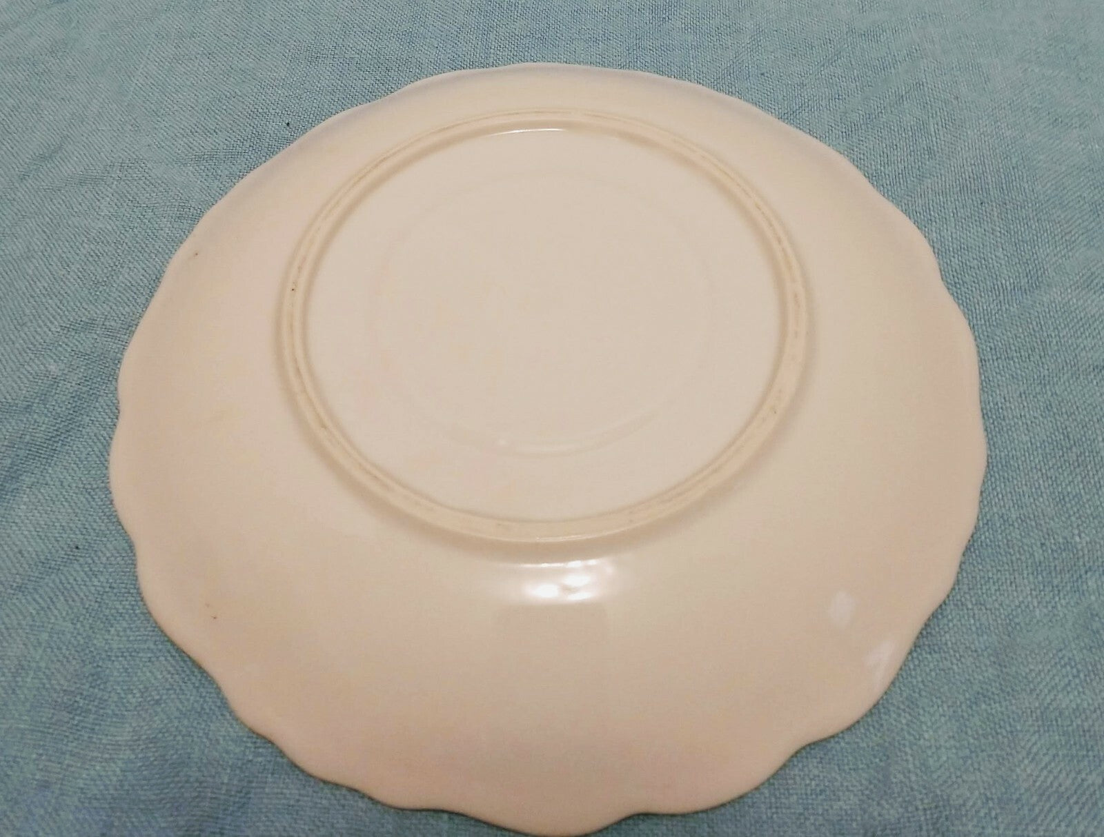 Vintage Porcelain Saucer Floral Pattern Silver Scalloped Trim