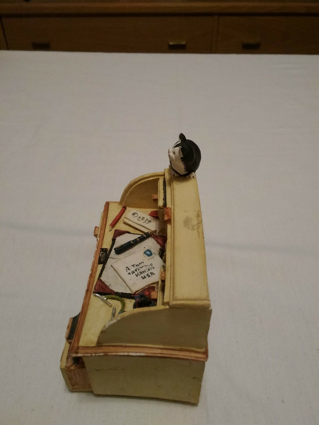 Miniature Ceramic Rolltop Desk With Cat