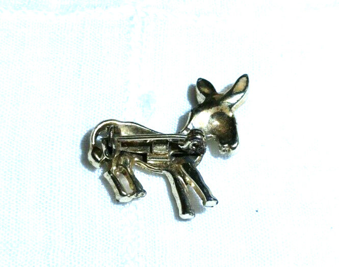 Vintage Donkey Pin Red Rhinestones Gold Plated