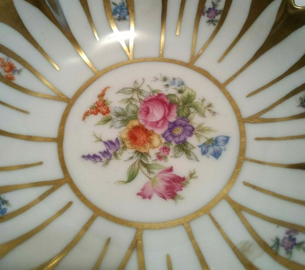 Porcelain Candy Dish with Multi Color Flowers Gold Trim