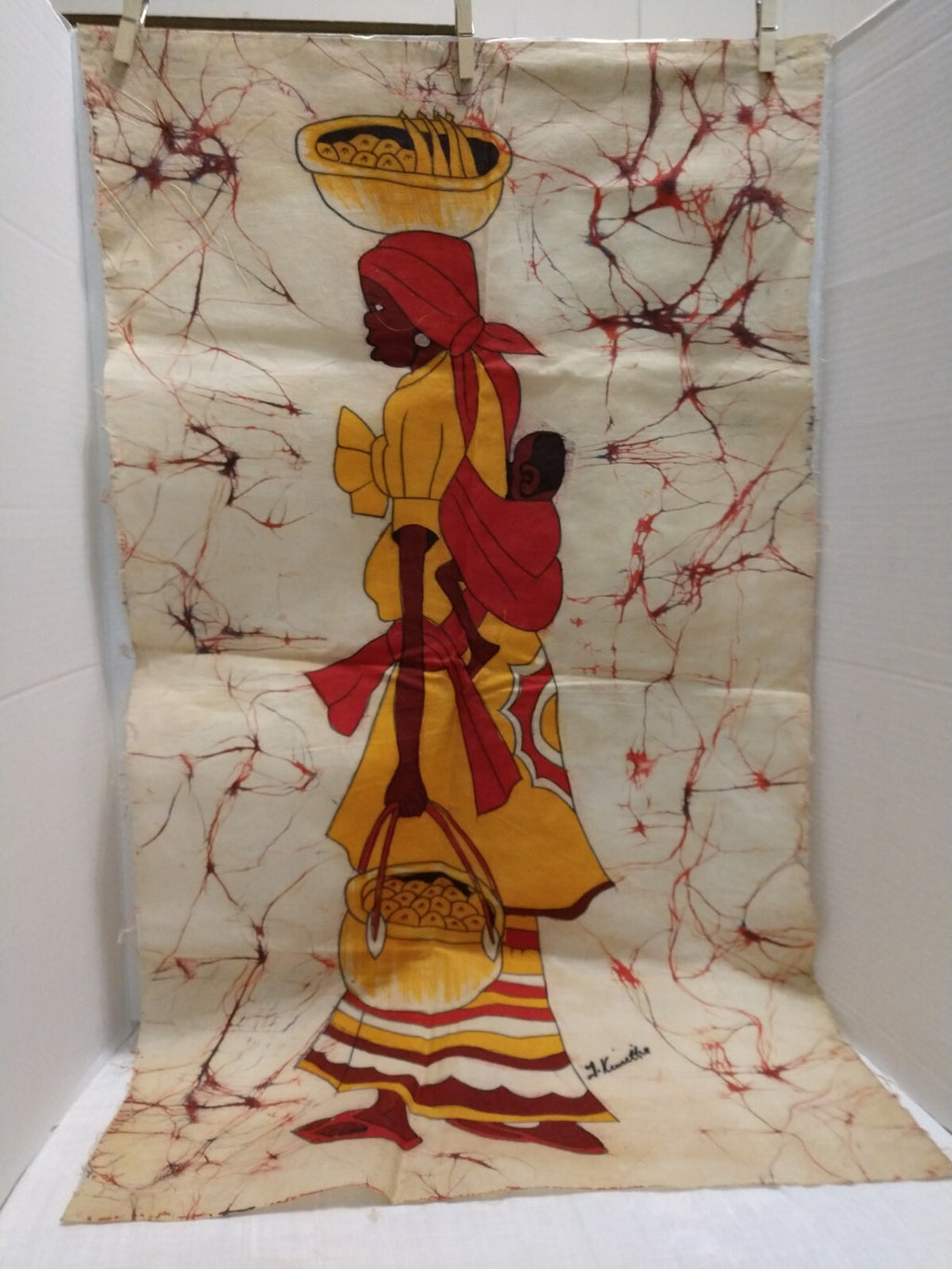 Vintage African Batik Cloth Painting Textiles Signed