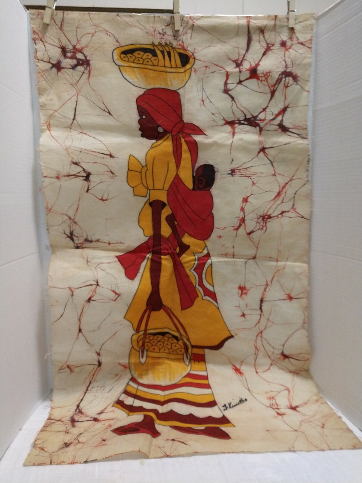 Vintage African Batik Cloth Painting Textiles Signed