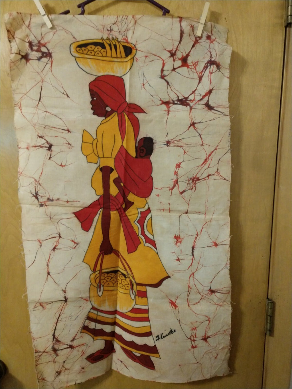 Vintage African Batik Cloth Painting Textiles Signed