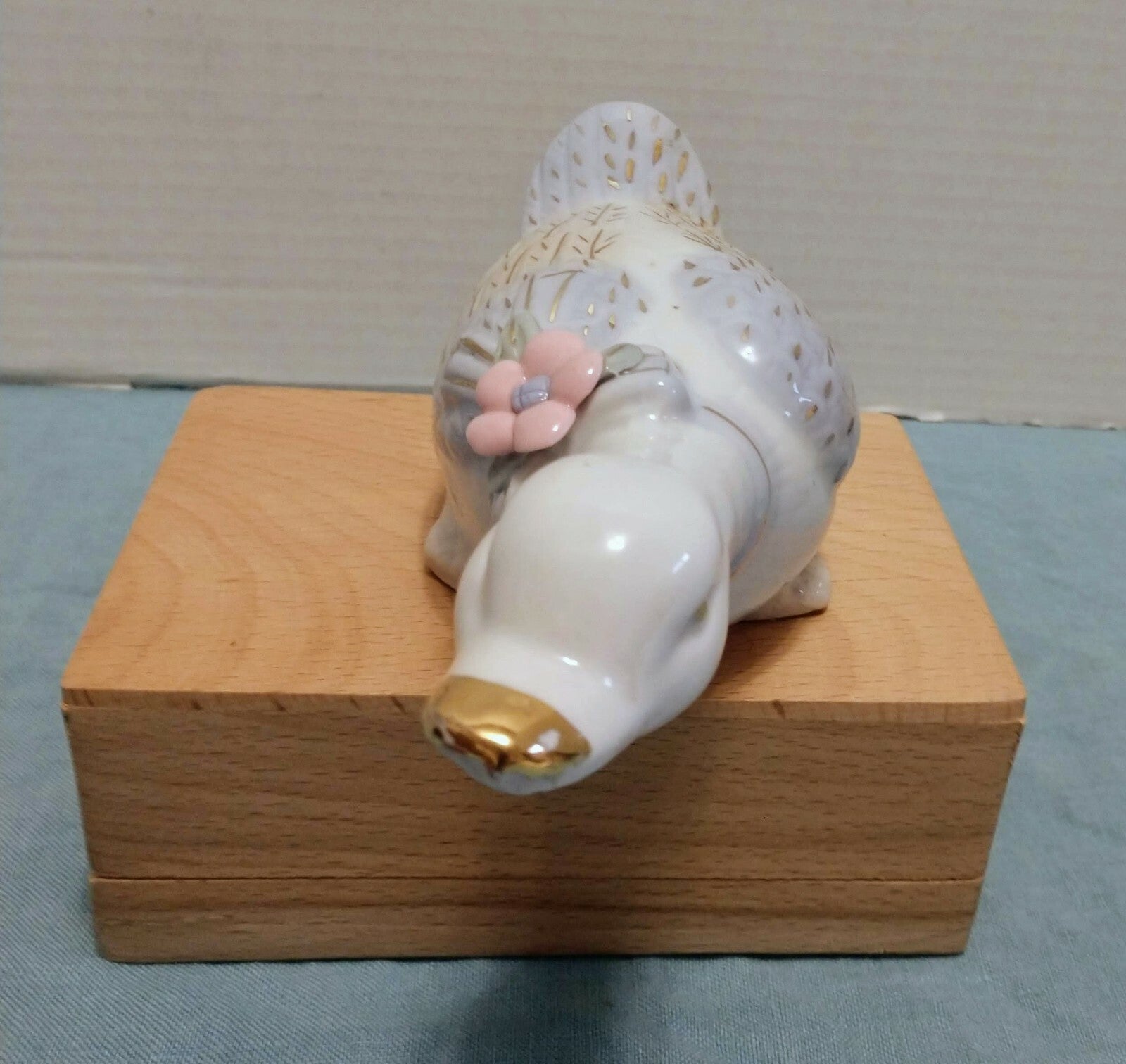 Vintage Art Deco Porcelain Duck, Gold Trim Flower and Scarf around neck