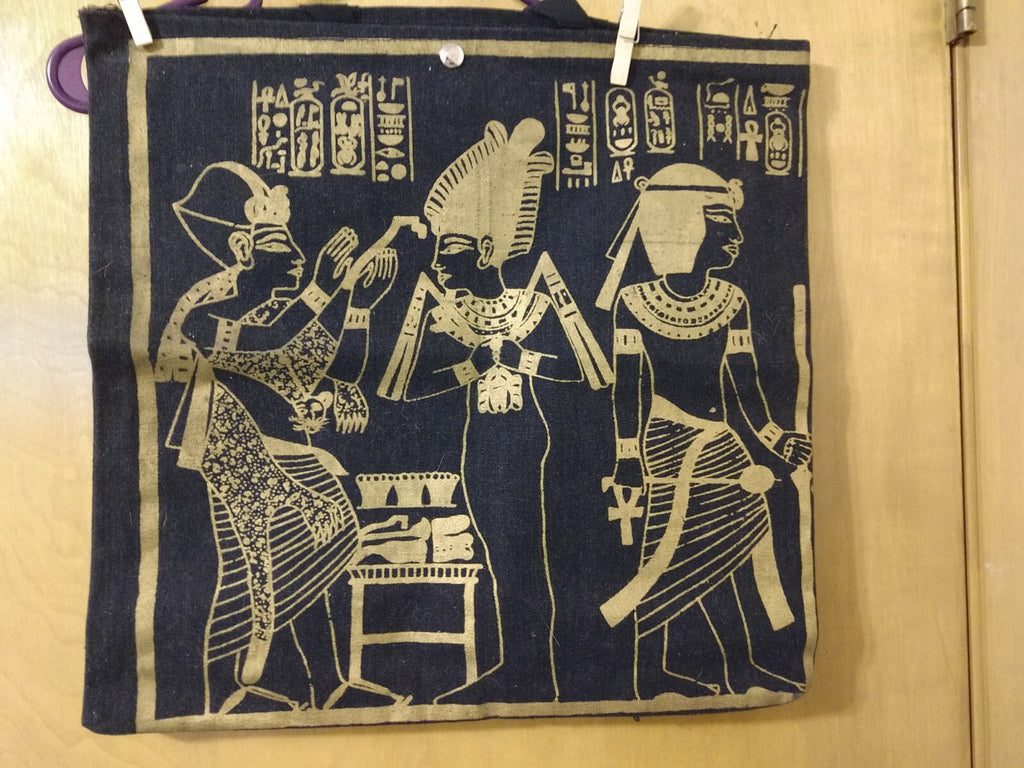 Vintage Large Cotton Bag With Egyptian Art