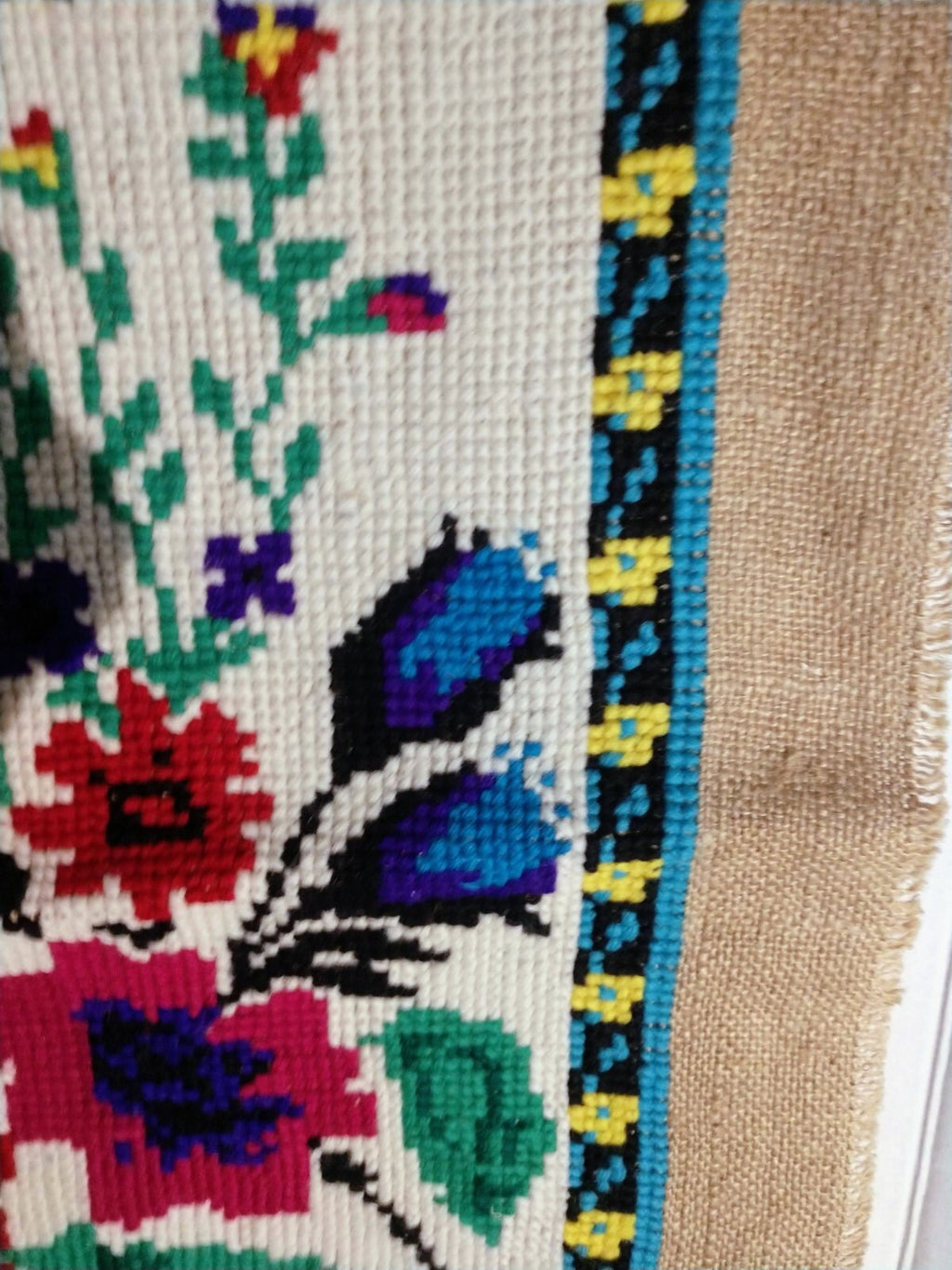 Antique Needlepoint Wall Hanging Unframed