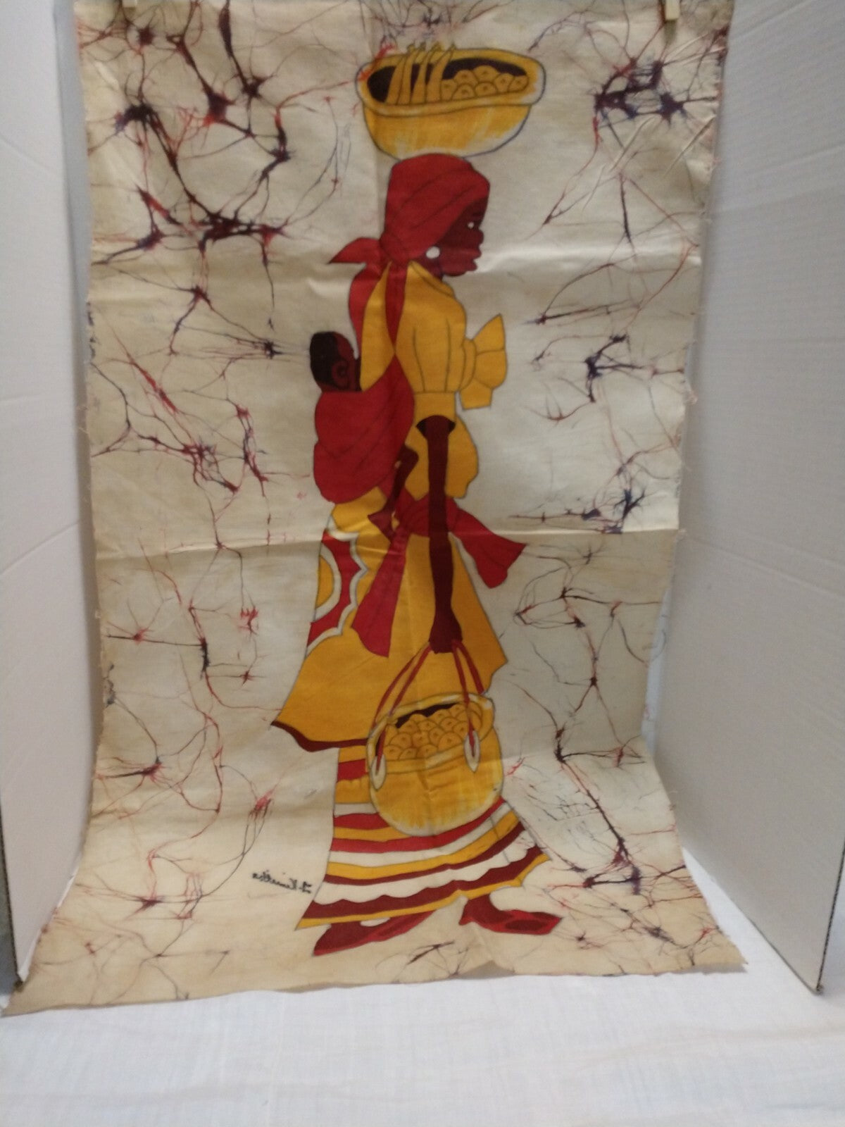 Vintage African Batik Cloth Painting Textiles Signed