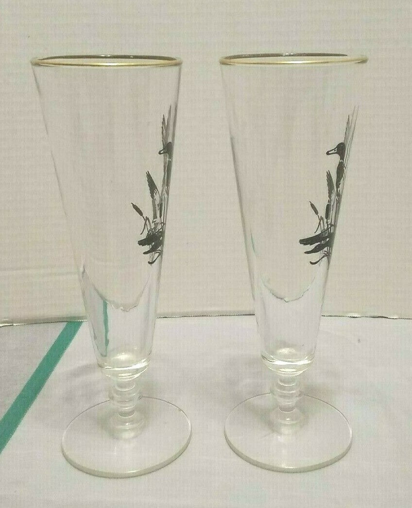 Vintage Mallard Ducks Hand Painted Beer/Stein Glass