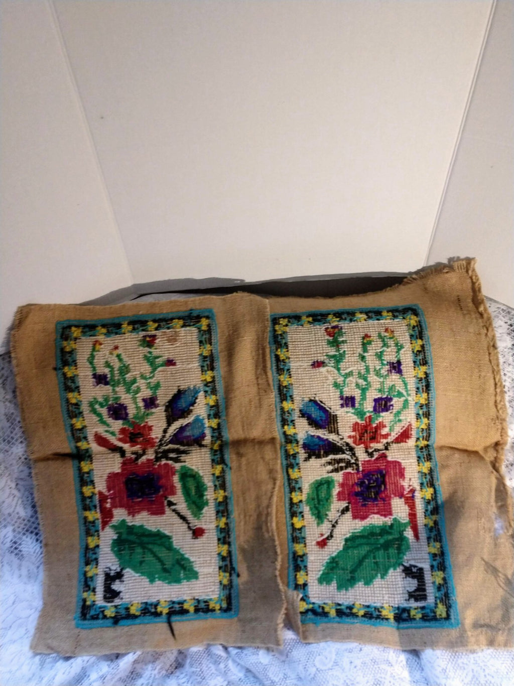 Antique Needlepoint Wall Hanging Unframed