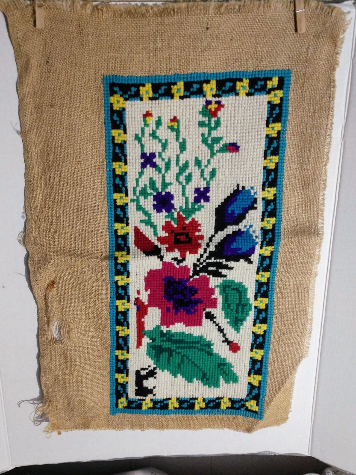 Antique Needlepoint Wall Hanging Unframed