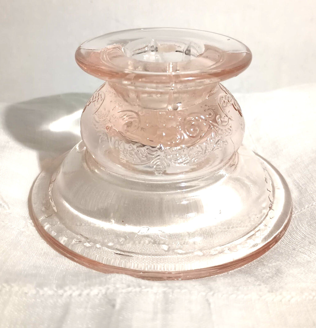 Vintage Pink Peach Depression Glass Candlestick Holders
