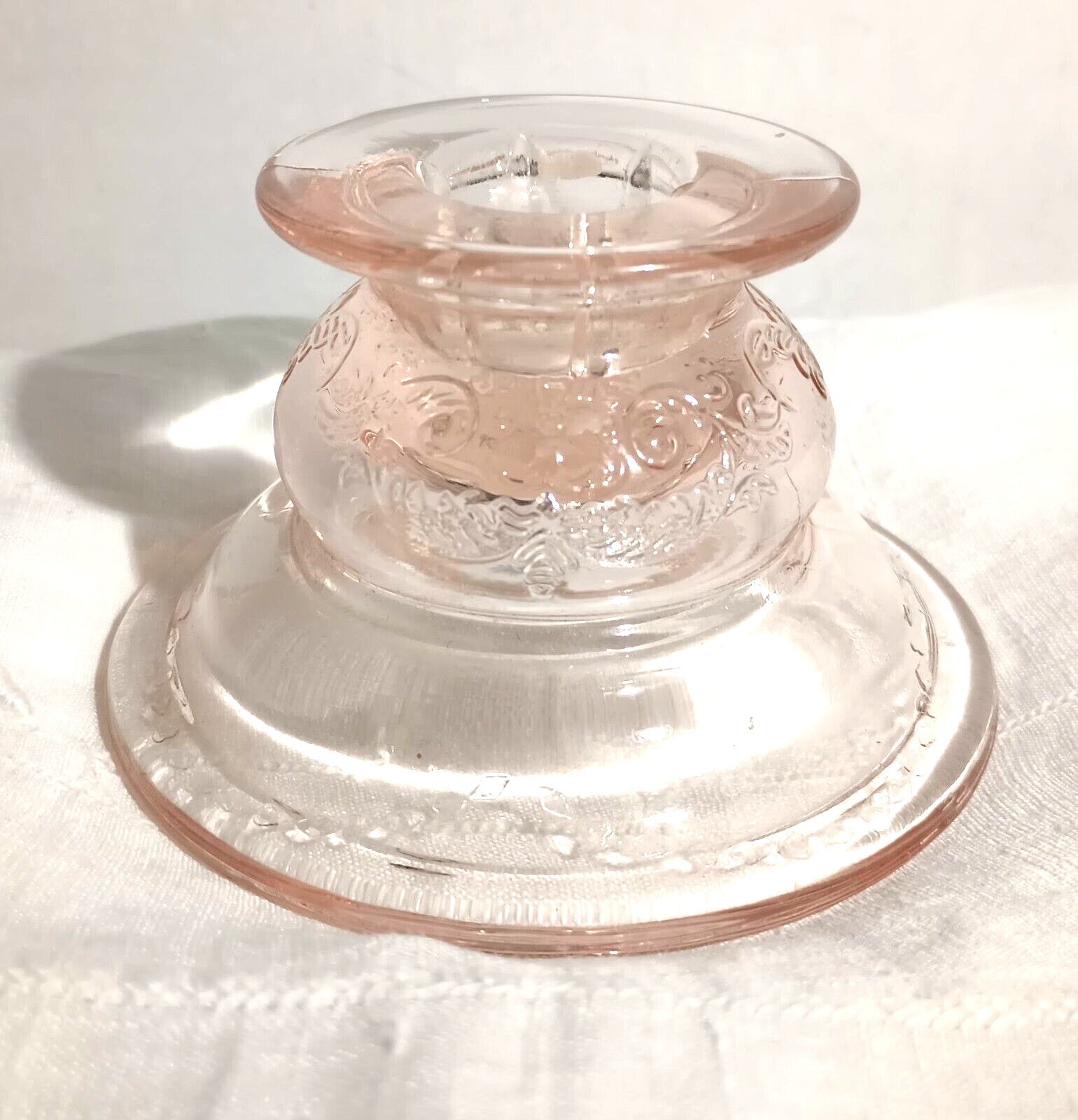 Vintage Pink Peach Depression Glass Candlestick Holders
