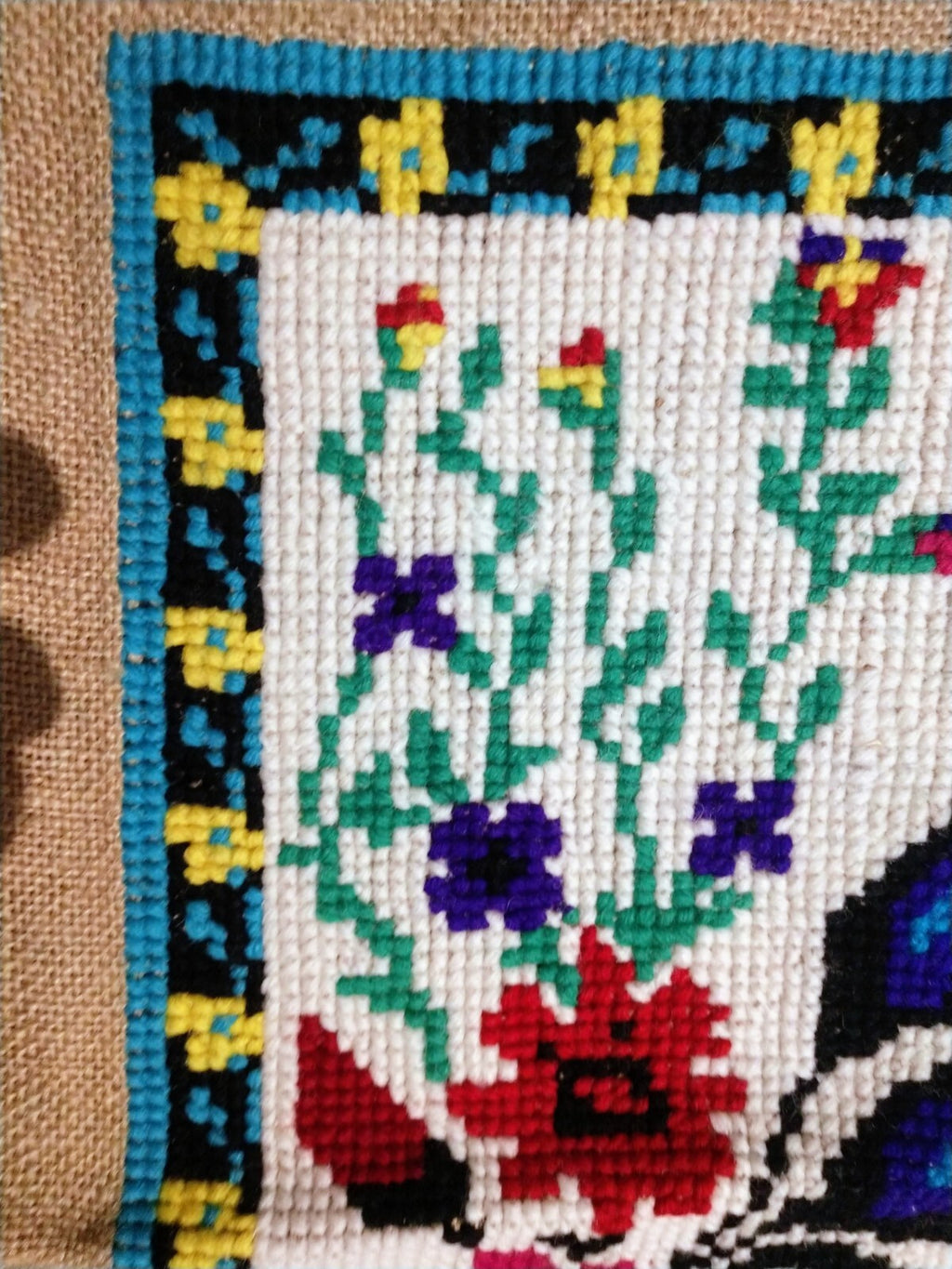 Antique Needlepoint Wall Hanging Unframed