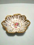 Porcelain Candy Dish with Multi Color Flowers Gold Trim