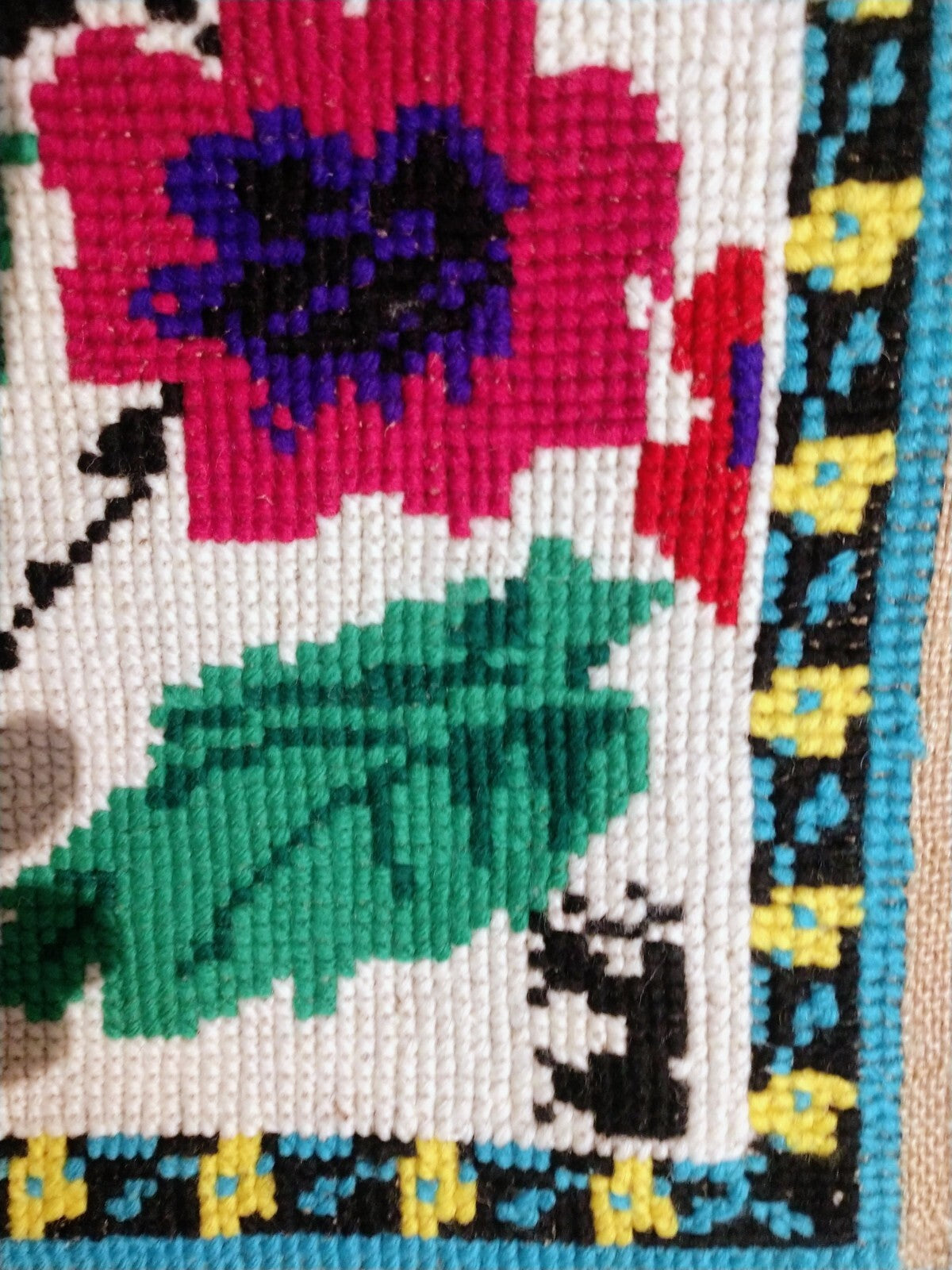 Antique Needlepoint Wall Hanging Unframed