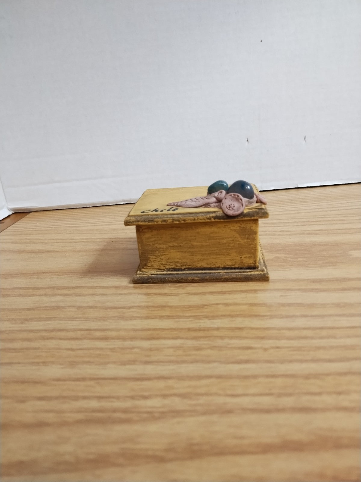 Vintage Small Wood Box with small Semi Precious Stones