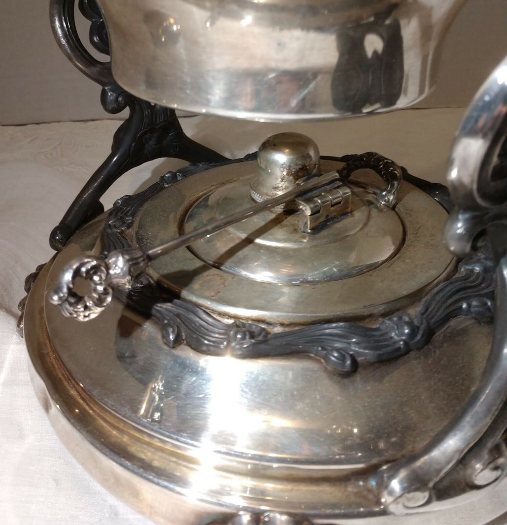 VTG Sheridan Silver Platted Tilt Tea Coffee Pot Stand Warmer Burner 3 pcs