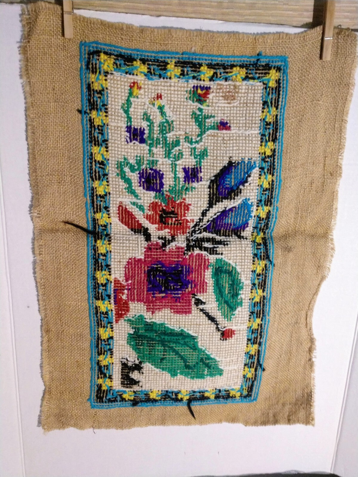 Antique Needlepoint Wall Hanging Unframed