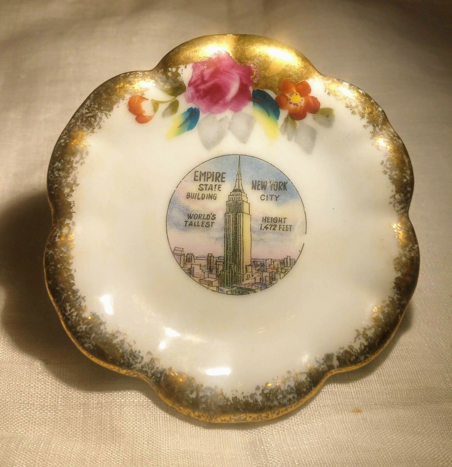 Vintage Empire State Building World's Souvenir Saucer Gold Rim