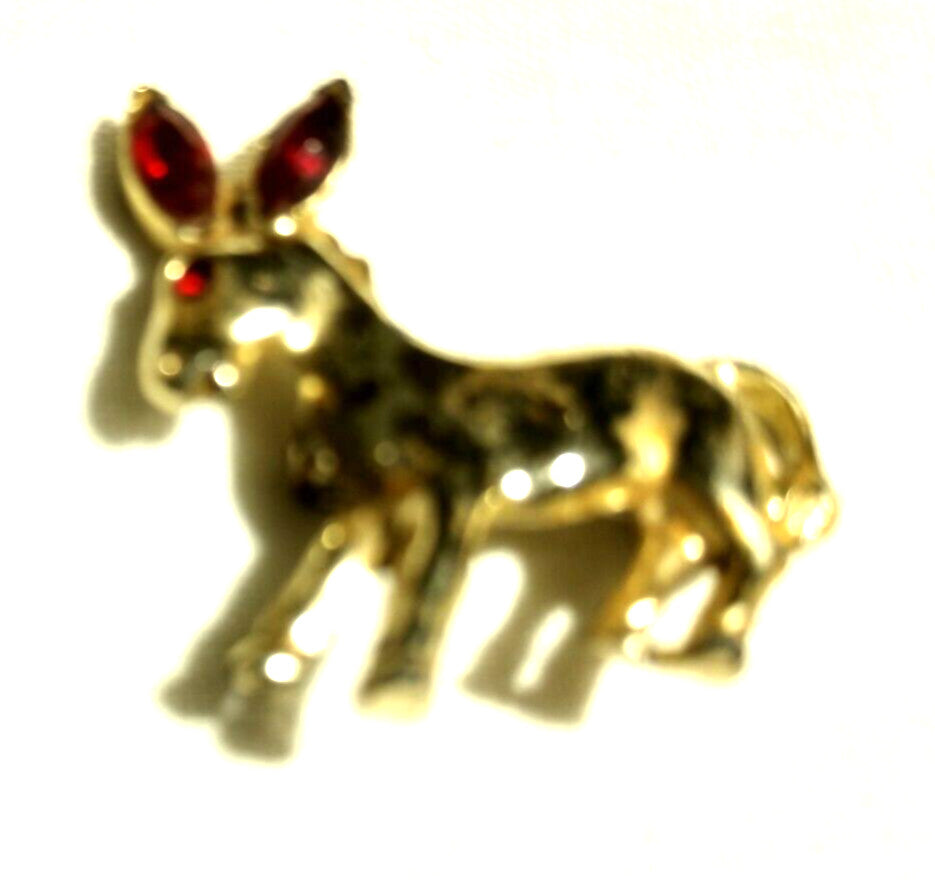 Vintage Donkey Pin Red Rhinestones Gold Plated