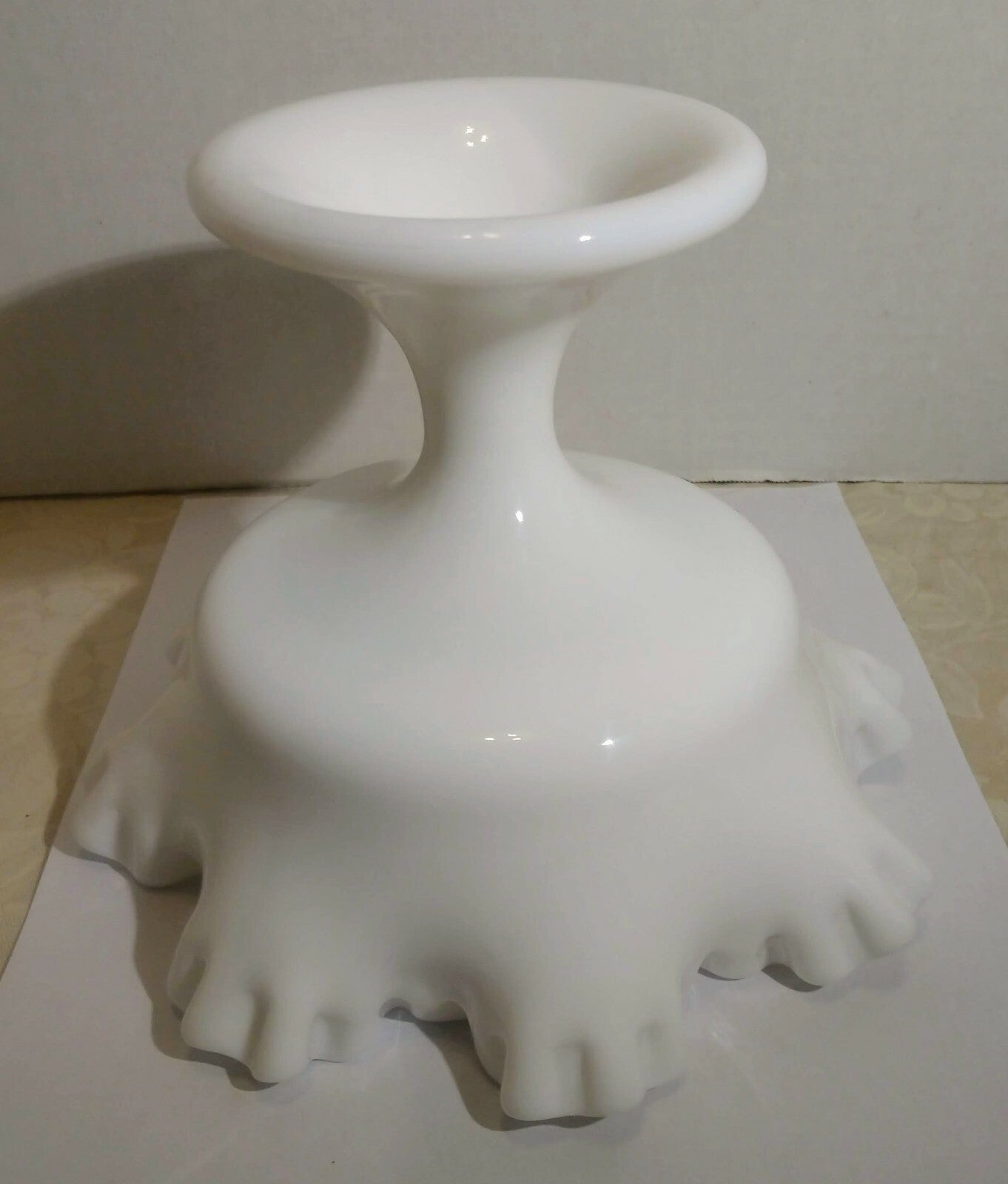 Vintage Milk Glass Candy Compote Dish On Pedestal Ruffled Edge