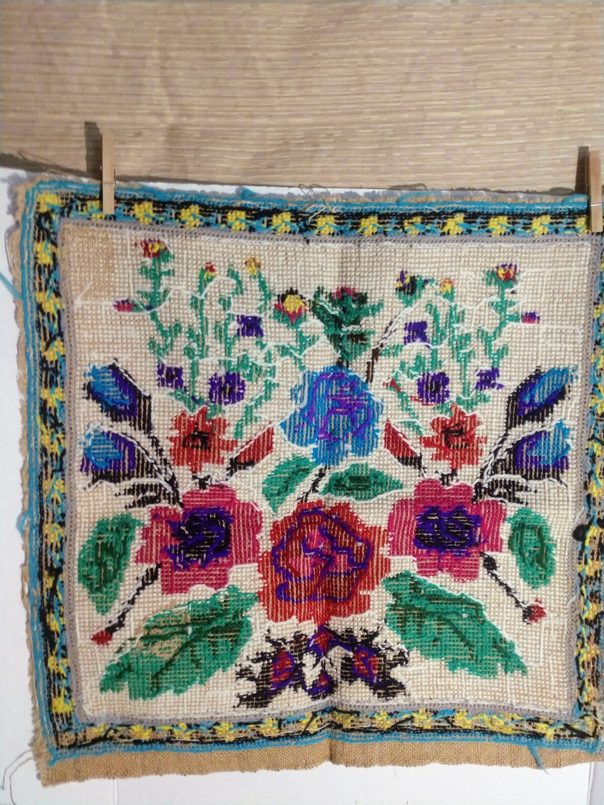 Antique Embroidered Wall Hanging Unframed