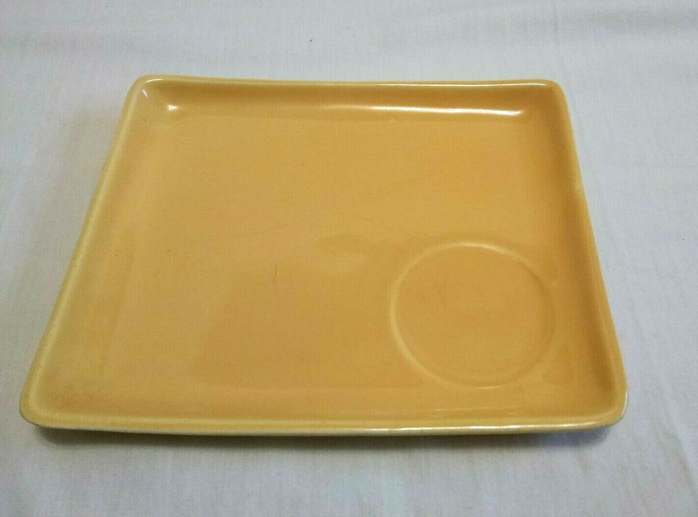 Vintage Ceramic Tray Plates with Cut In Cup Holder Made in US Color Mustard