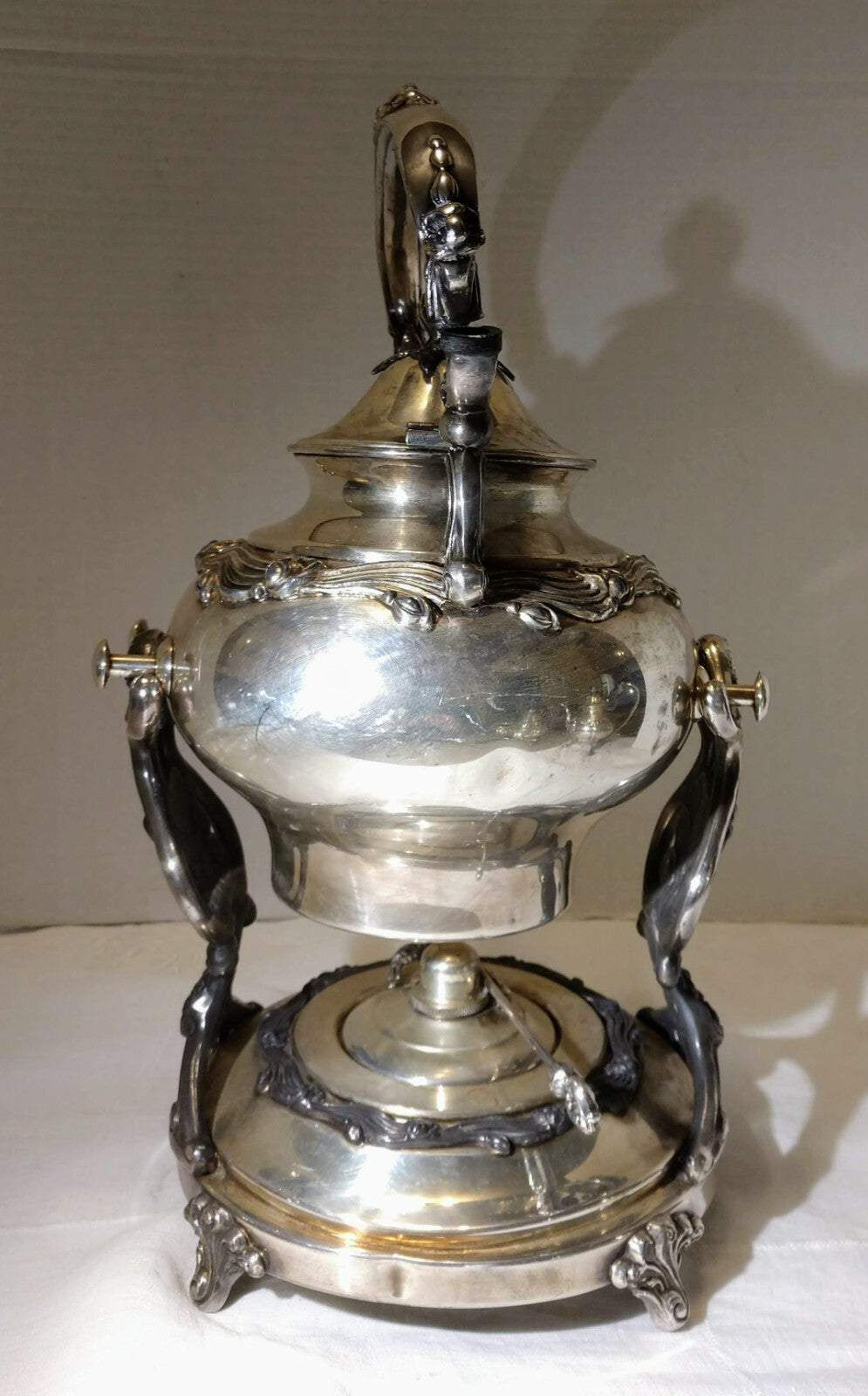 VTG Sheridan Silver Platted Tilt Tea Coffee Pot Stand Warmer Burner 3 pcs