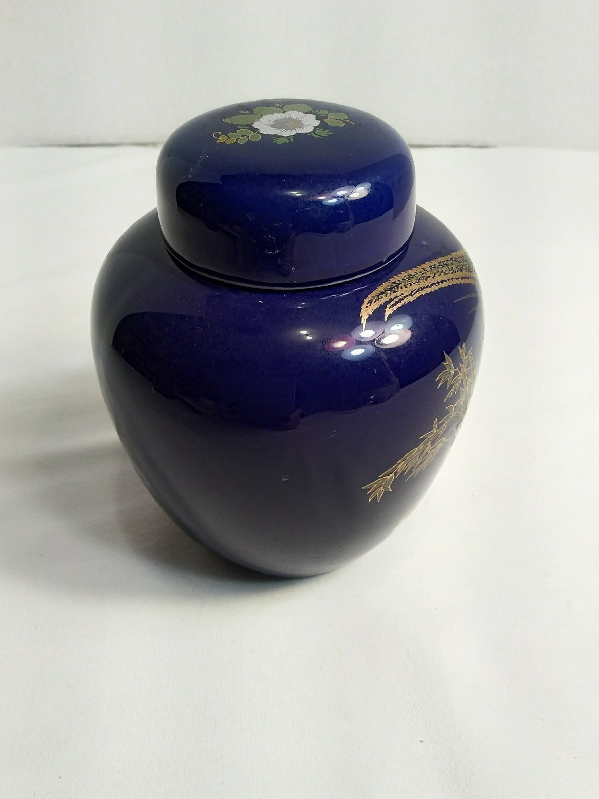 Vintage Ginger Jar Cobalt Blue With Pheasant