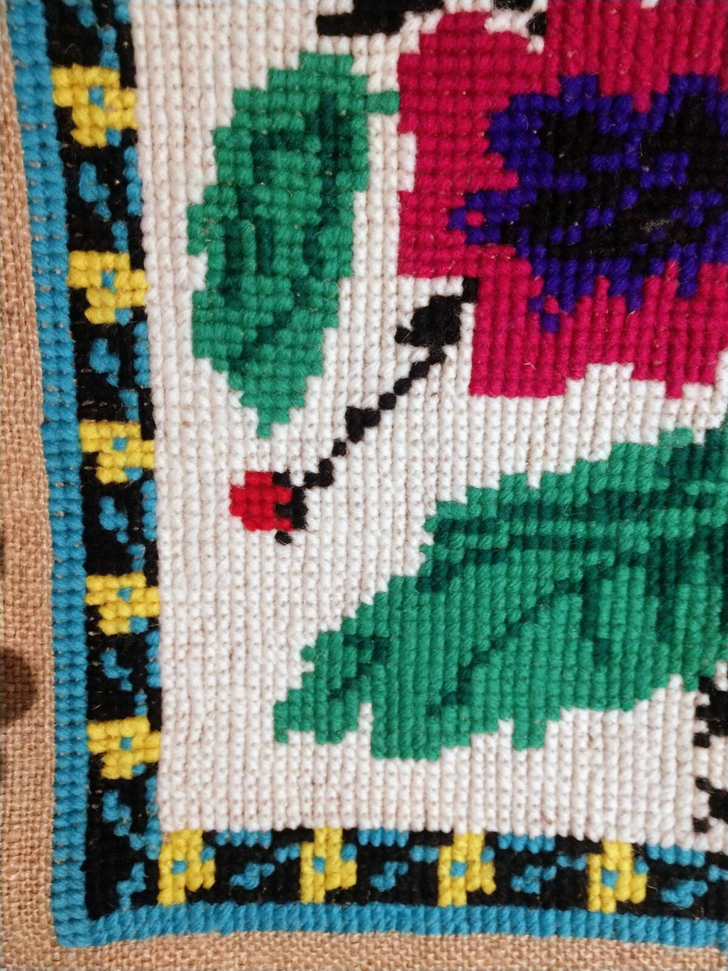 Antique Needlepoint Wall Hanging Unframed