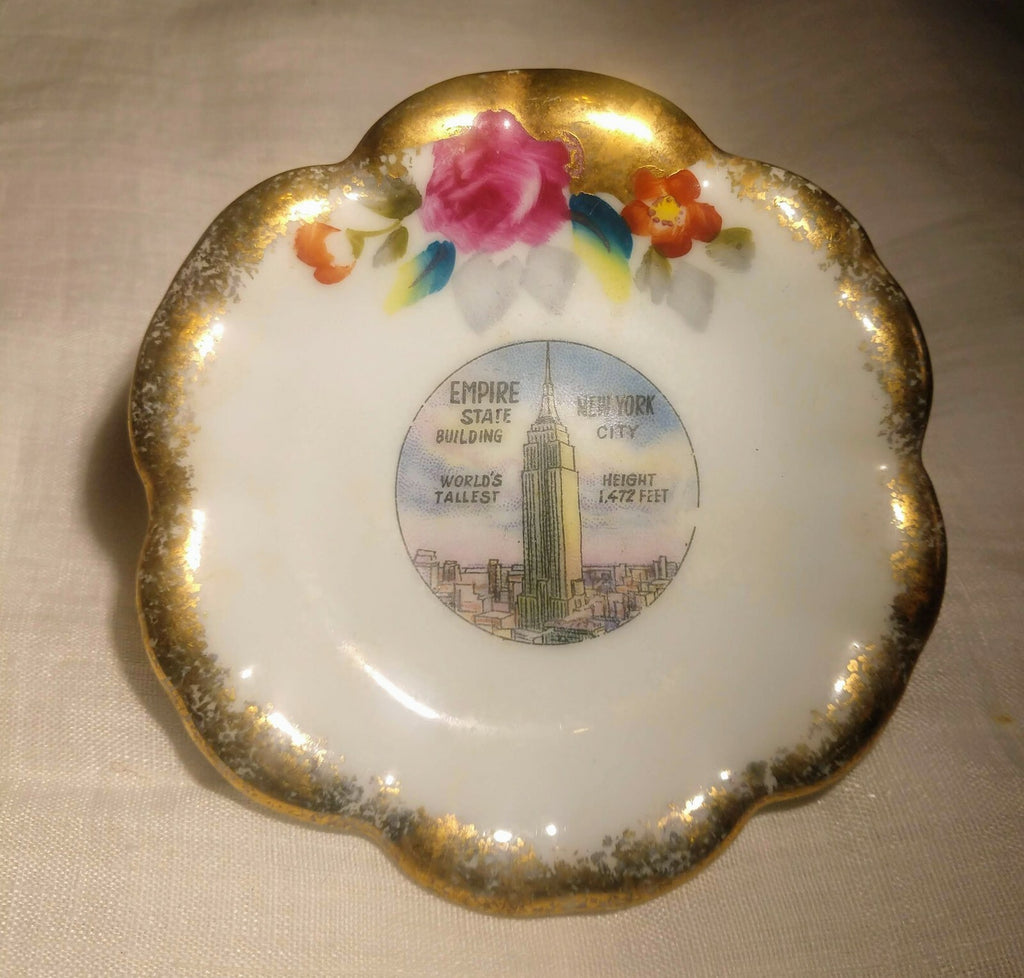 Vintage Empire State Building World's Souvenir Saucer Gold Rim