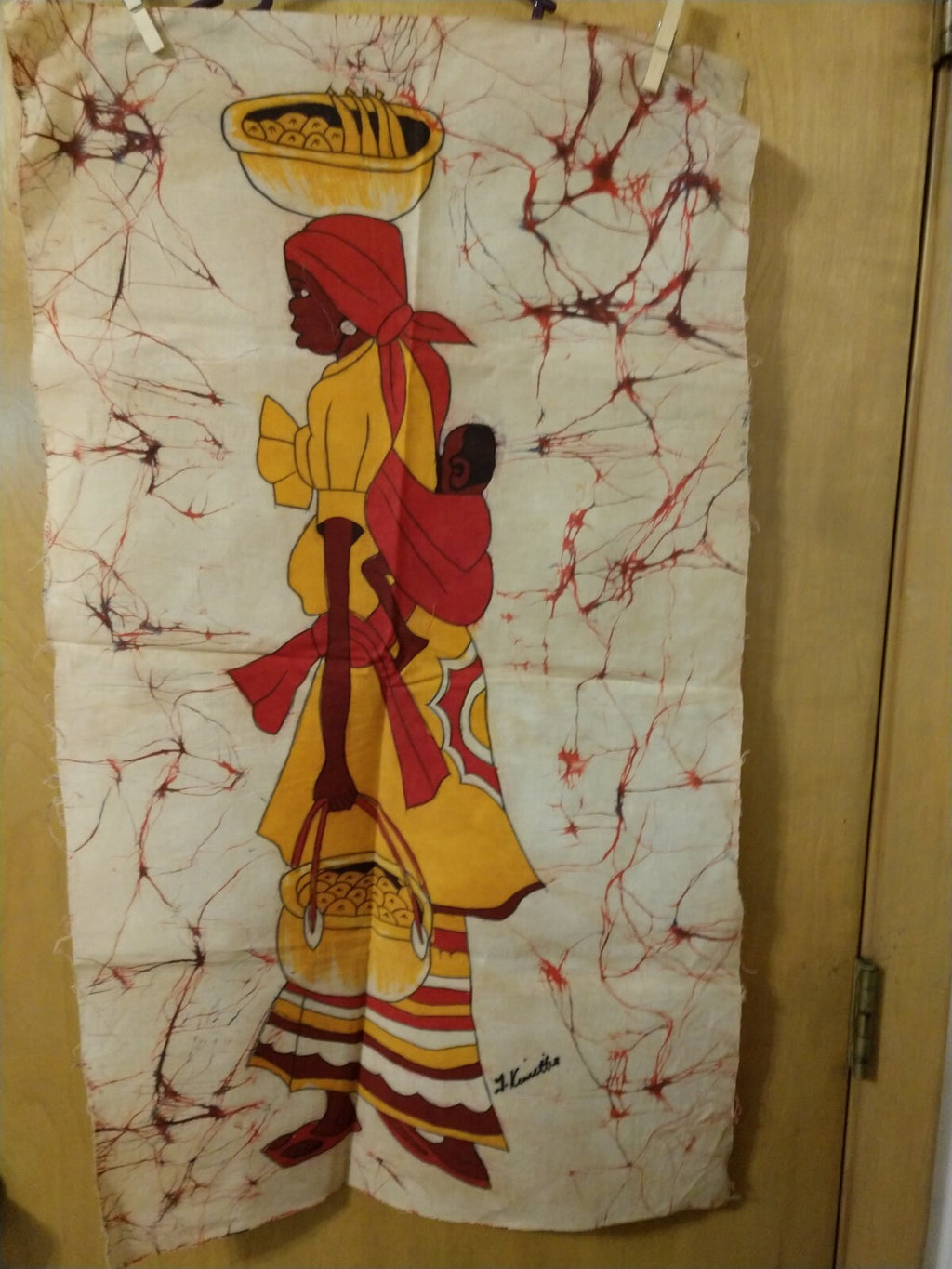 Vintage African Batik Cloth Painting Textiles Signed