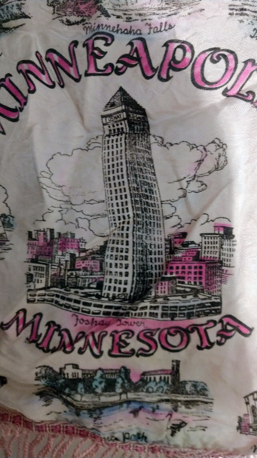 Vintage Satin Souvenir Minneapolis MN Pillow Case Cover  Foshay Tower