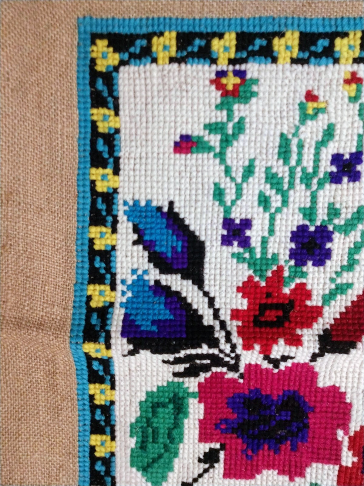 Antique Needlepoint Wall Hanging Unframed