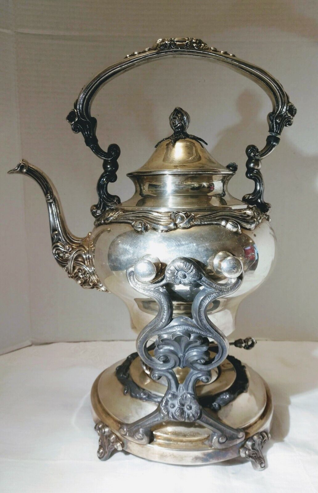 VTG Sheridan Silver Platted Tilt Tea Coffee Pot Stand Warmer Burner 3 pcs