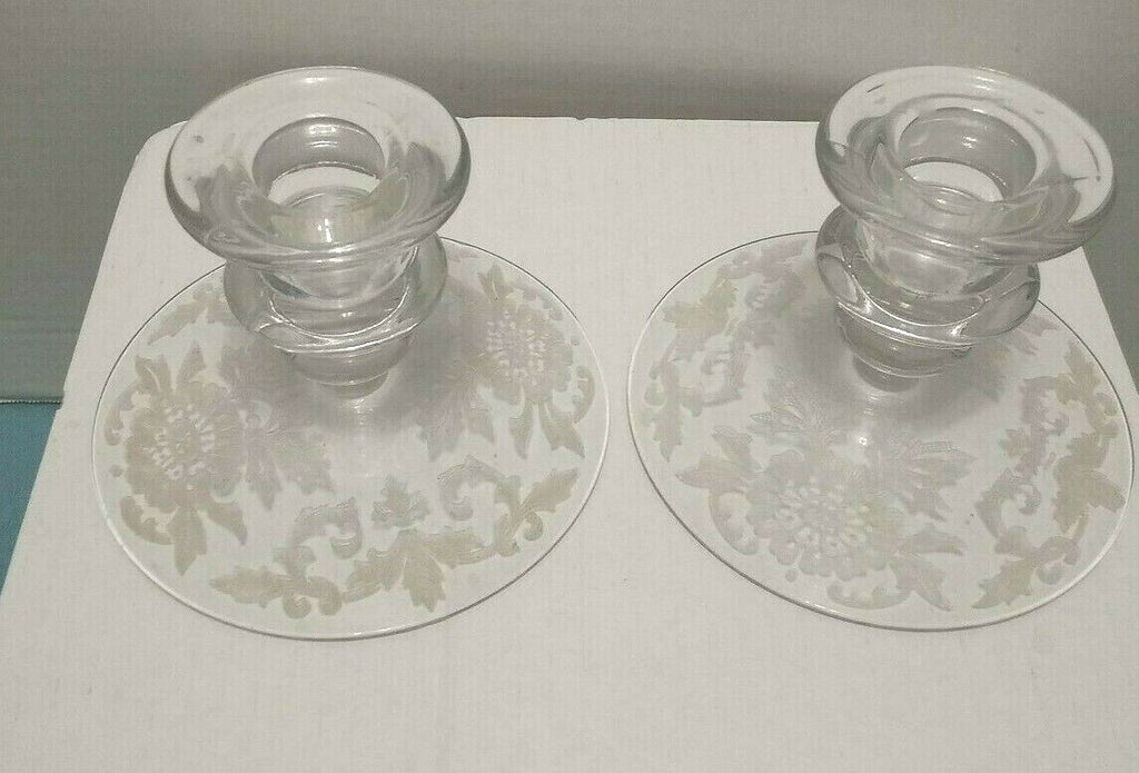 Vintage Cambridge Lorna Pattern Etched Depression Candle Holders