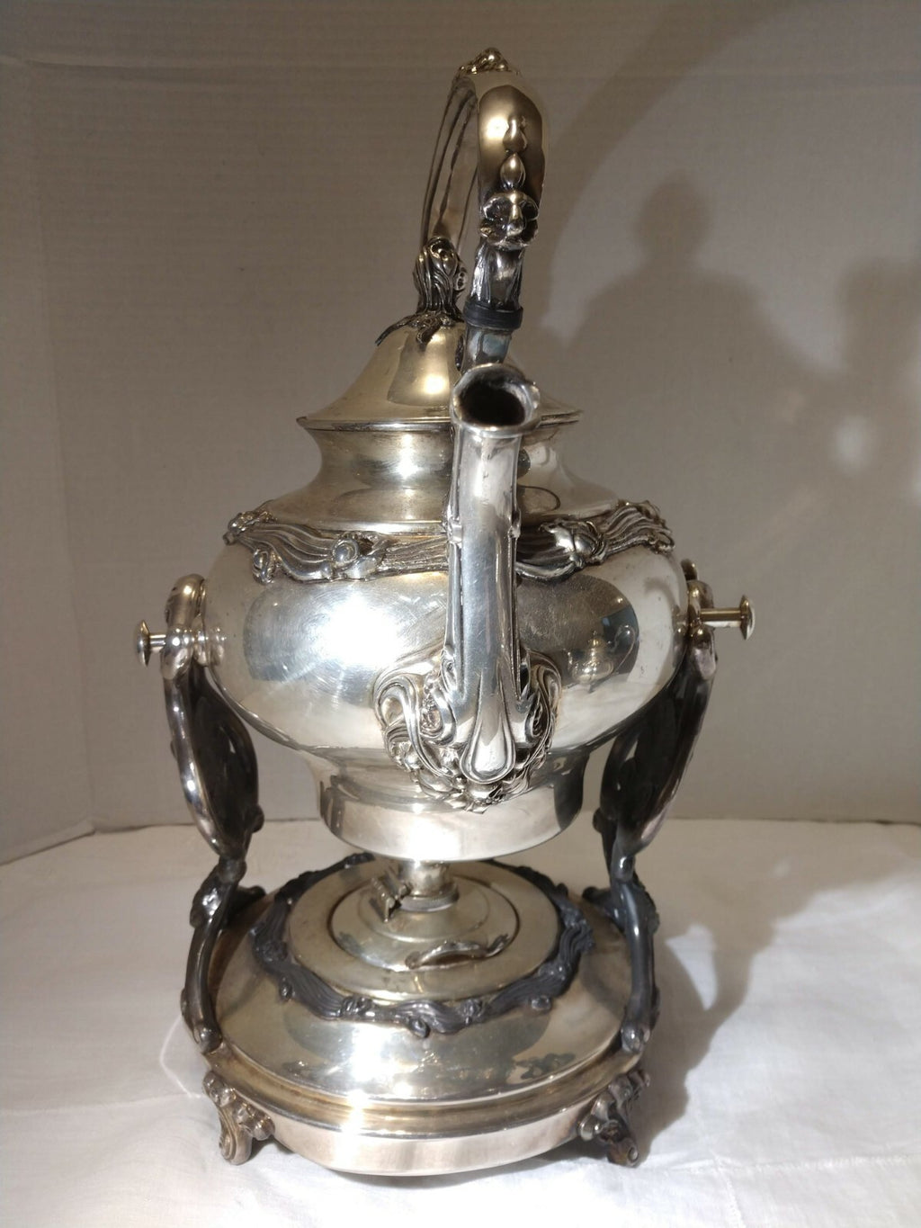 VTG Sheridan Silver Platted Tilt Tea Coffee Pot Stand Warmer Burner 3 pcs