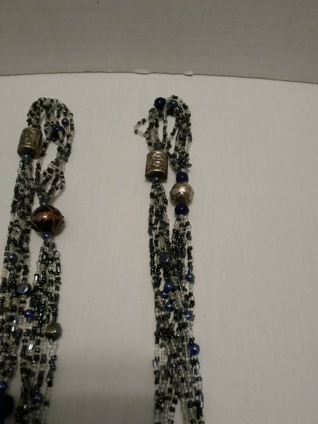 5 Strand Bead Necklace Blue & Clear Beads Ceramic & Metal beads