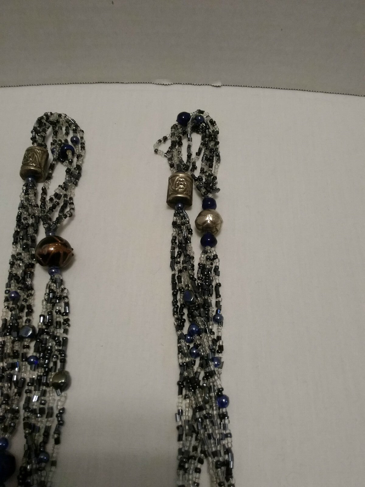 5 Strand Bead Necklace Blue & Clear Beads Ceramic & Metal beads