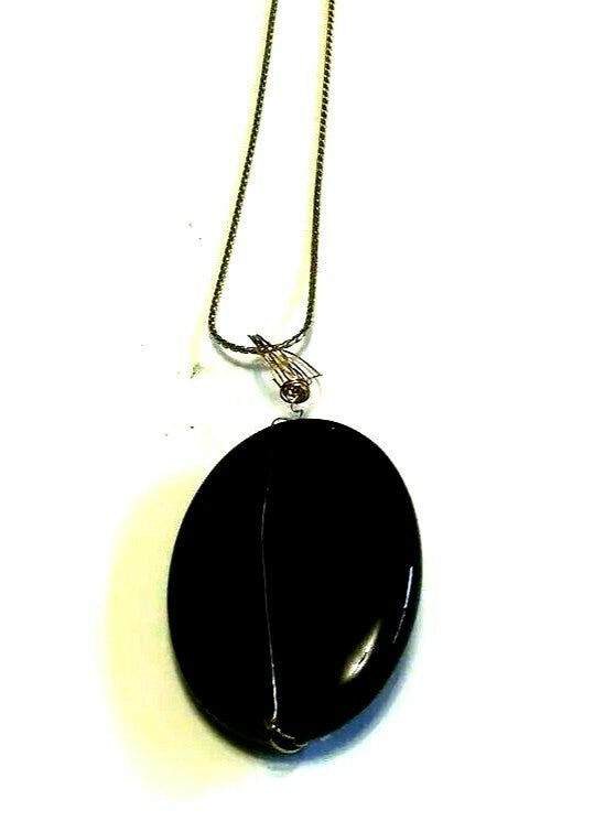 Oval Natural Black Pendant Necklace