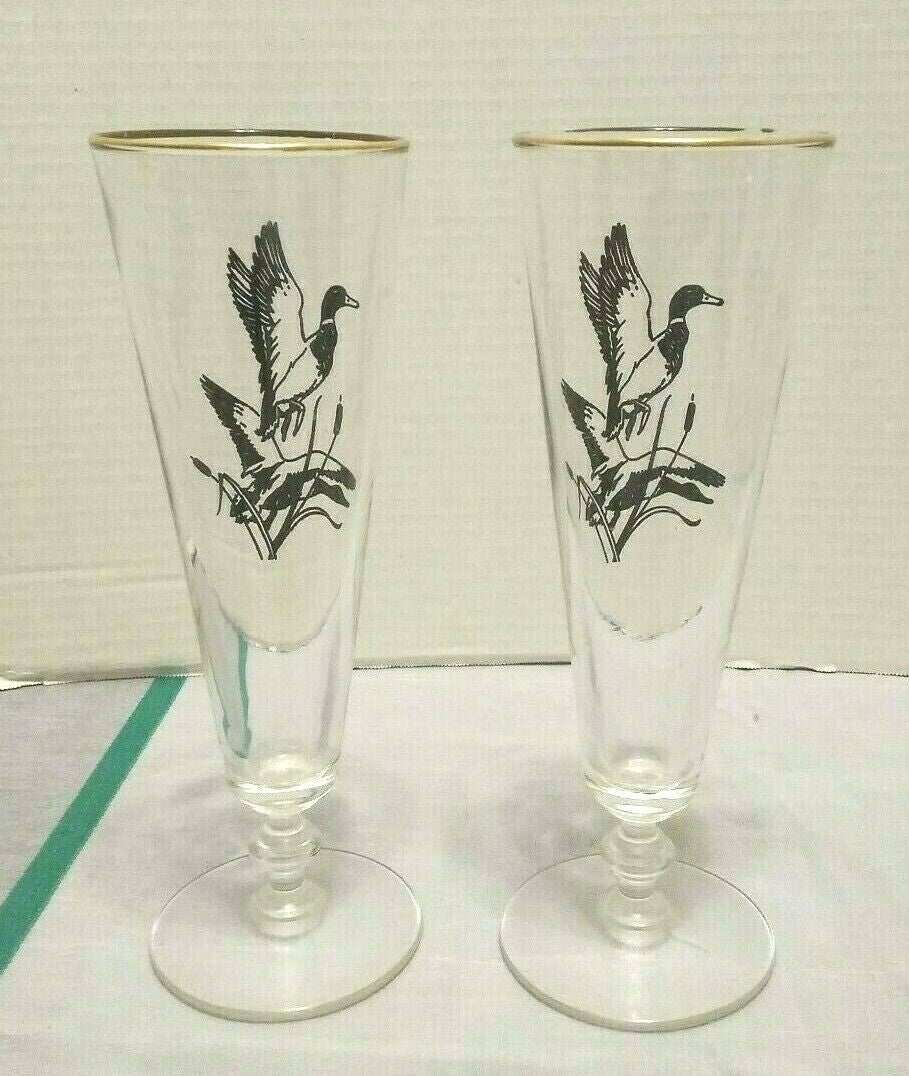 Vintage Mallard Ducks Hand Painted Beer/Stein Glass