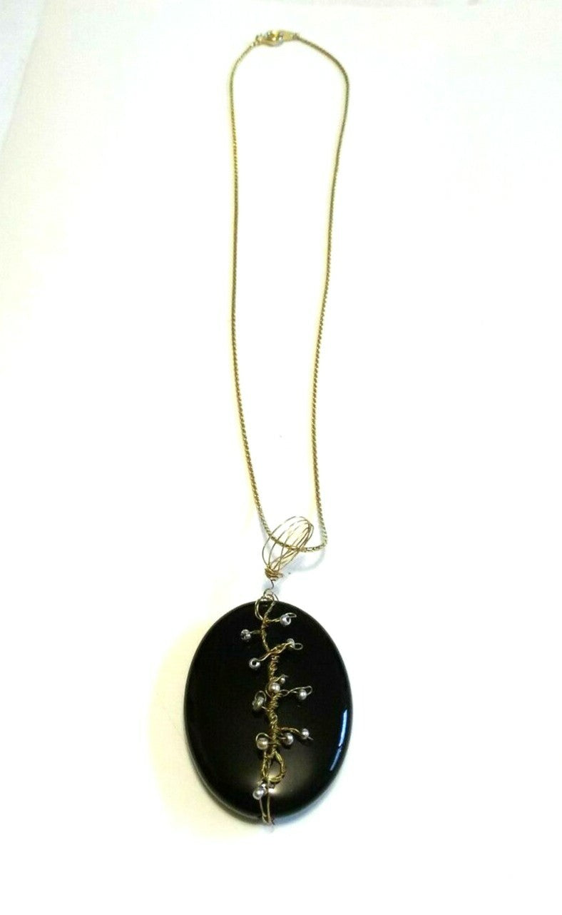 Oval Natural Black Pendant Necklace