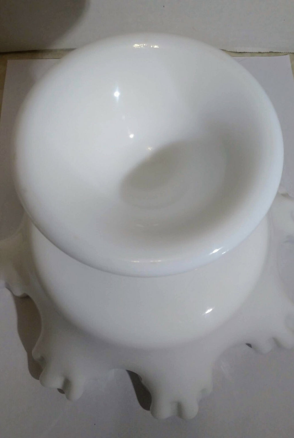 Vintage Milk Glass Candy Compote Dish On Pedestal Ruffled Edge