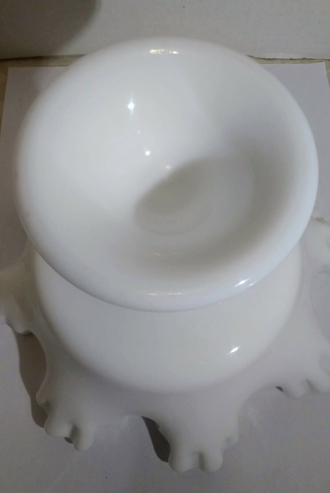 Vintage Milk Glass Candy Compote Dish On Pedestal Ruffled Edge