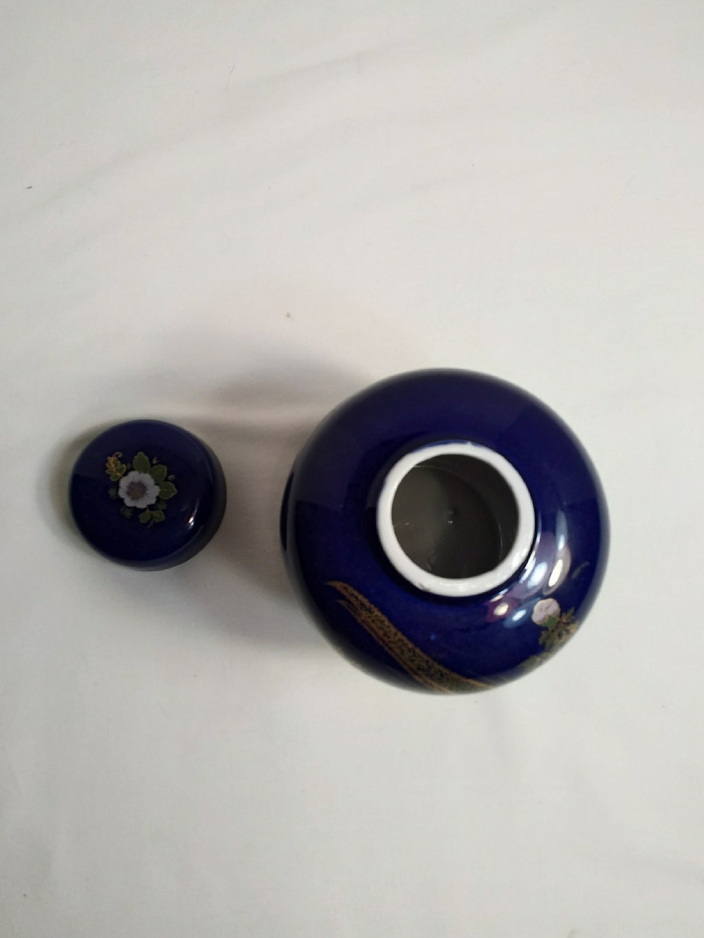 Vintage Ginger Jar Cobalt Blue With Pheasant